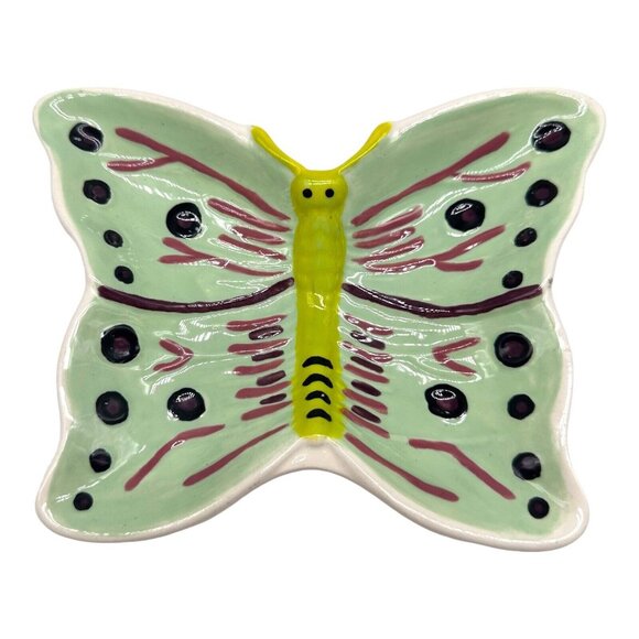 Butterfly Ceramic Hand Painted Signed Trinket Soap Dish Whimsy Jewelry Holder - Picture 12 of 12